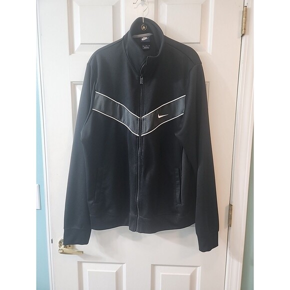 Nike Mens Track Jacket Zip Black Swoosh Full Zip Athletic Gray Stripe XL - Picture 1 of 6